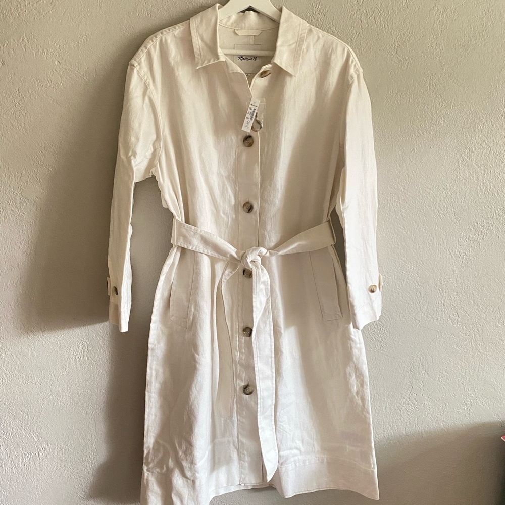 Madewell Cream Button-Front Belted Trench Coat